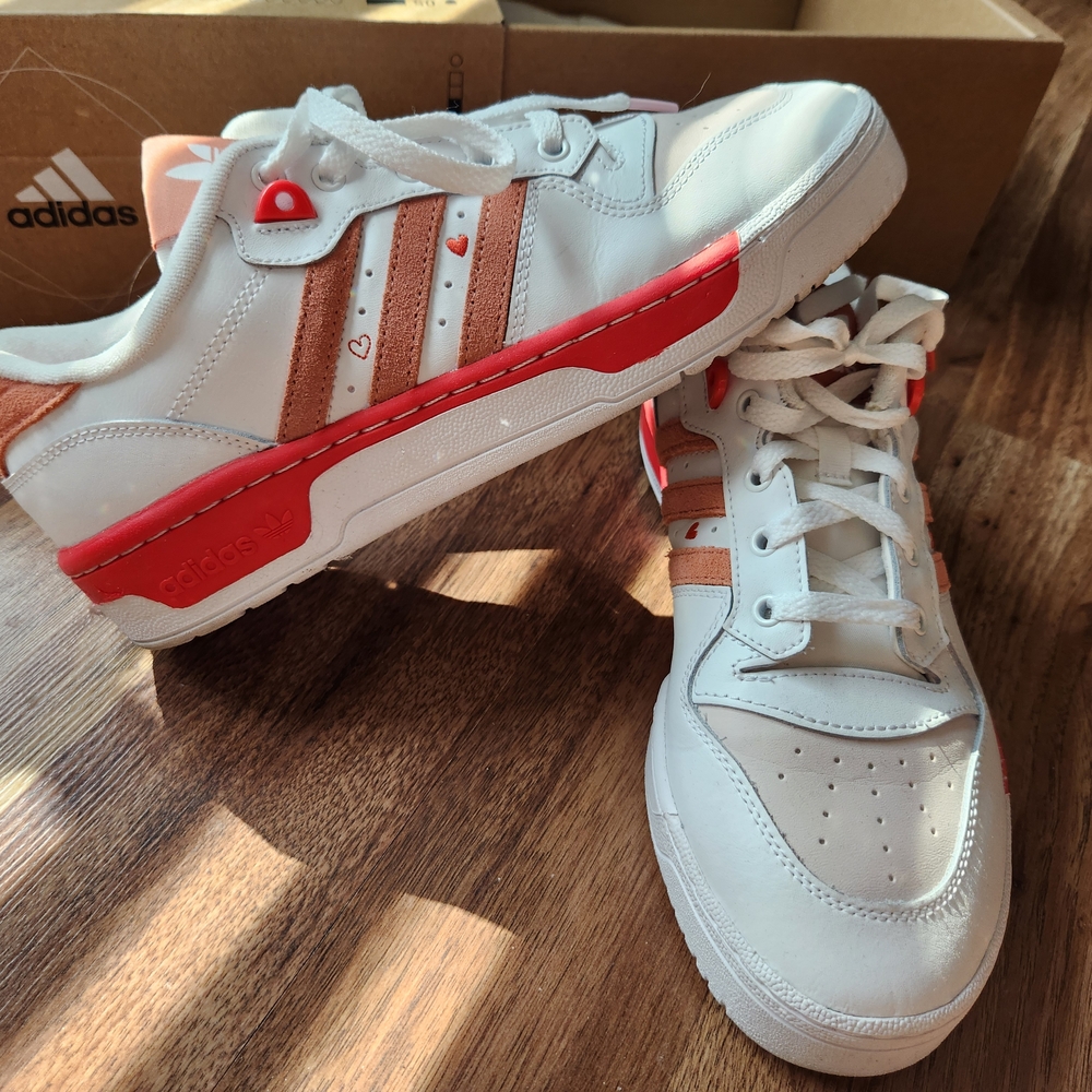 Adidas White Pink and Red Heart Sneakers